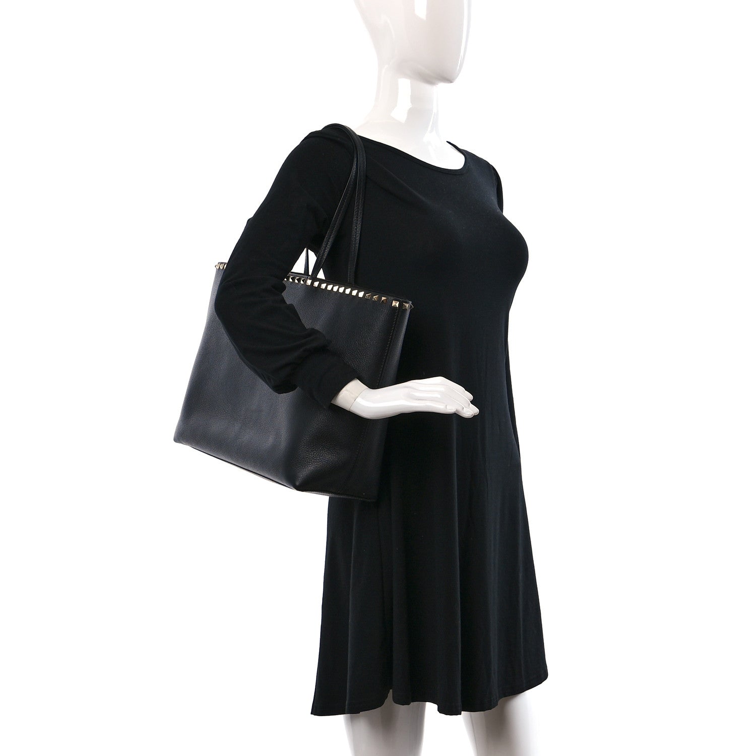 Valentino Garavani Grained Calfskin Rockstud Shoulder Tote Black 2 of 8