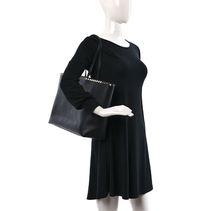 Valentino Garavani Grained Calfskin Rockstud Shoulder Tote Black 2 of 8