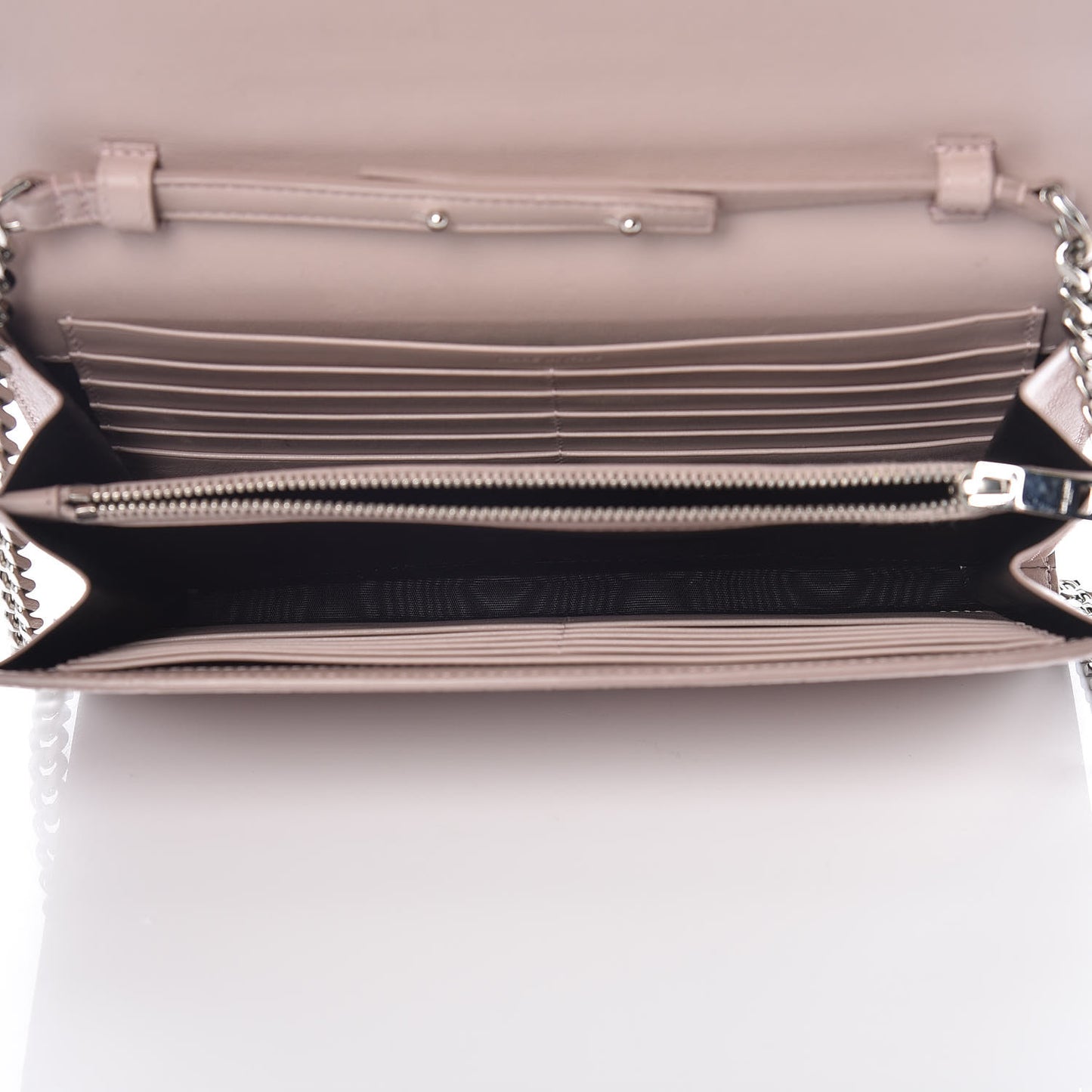 Calfskin Crocodile Embossed Monogram Chain Wallet Rose Antic