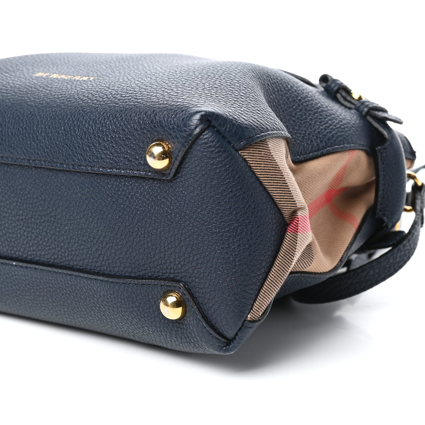 Grainy Calfskin House Check Small Banner Tote Midnight Blue