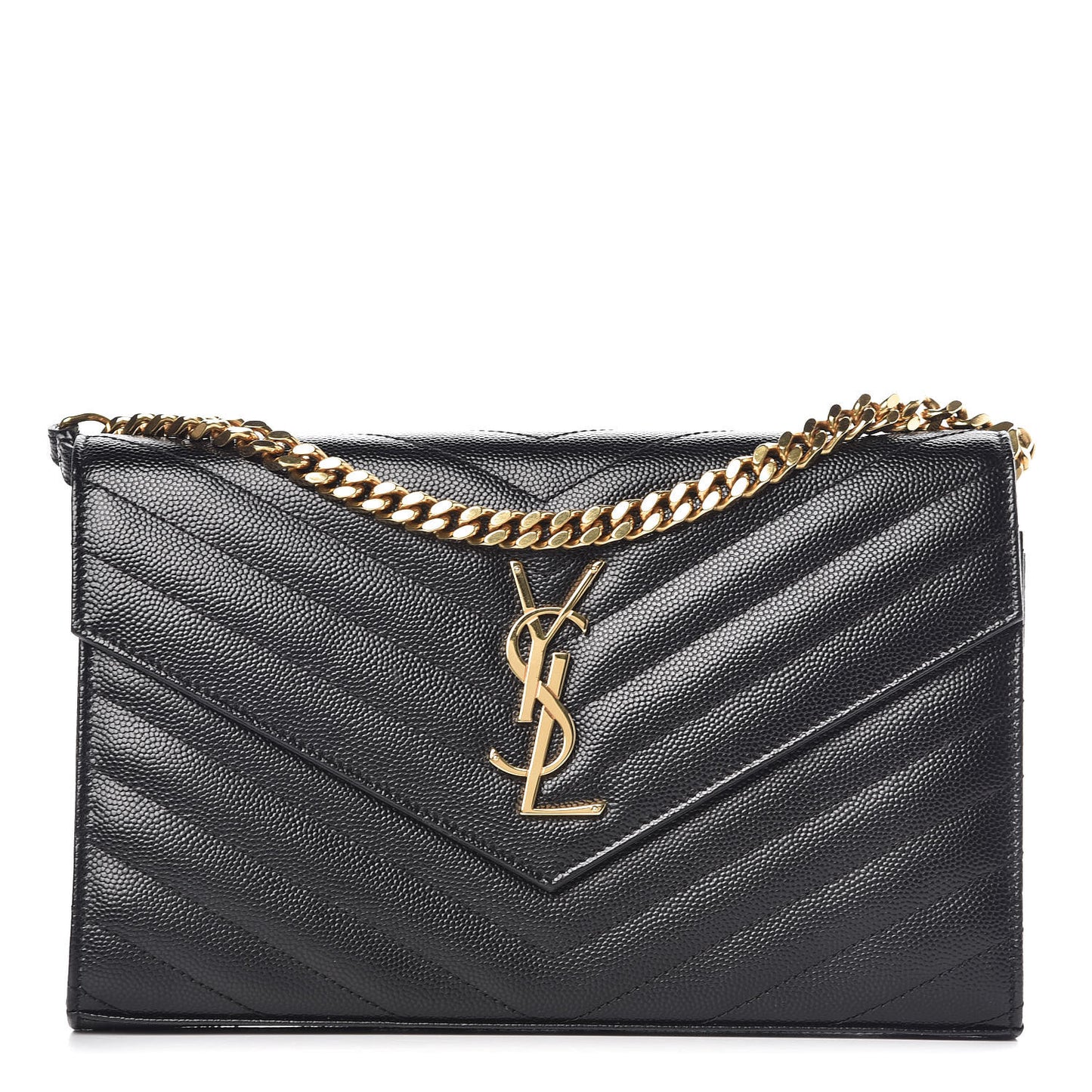 Grain De Poudre Matelasse Chevron Monogram Chain Wallet Black