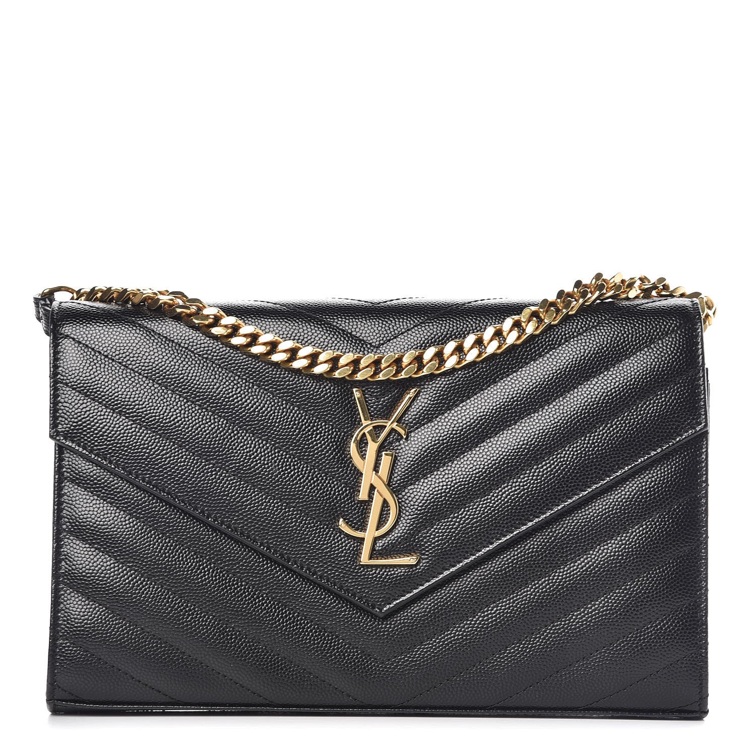 Saint Laurent Grain De Poudre Matelasse Chevron Monogram Chain Wallet Black 1 of 10