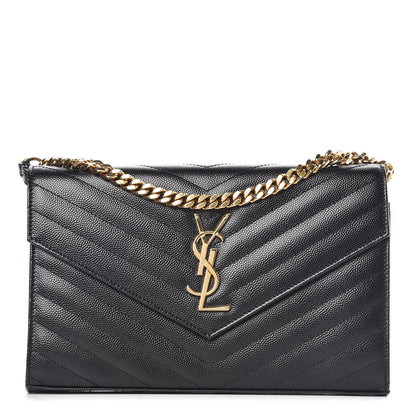 Saint Laurent Grain De Poudre Matelasse Chevron Monogram Chain Wallet Black 1 of 10