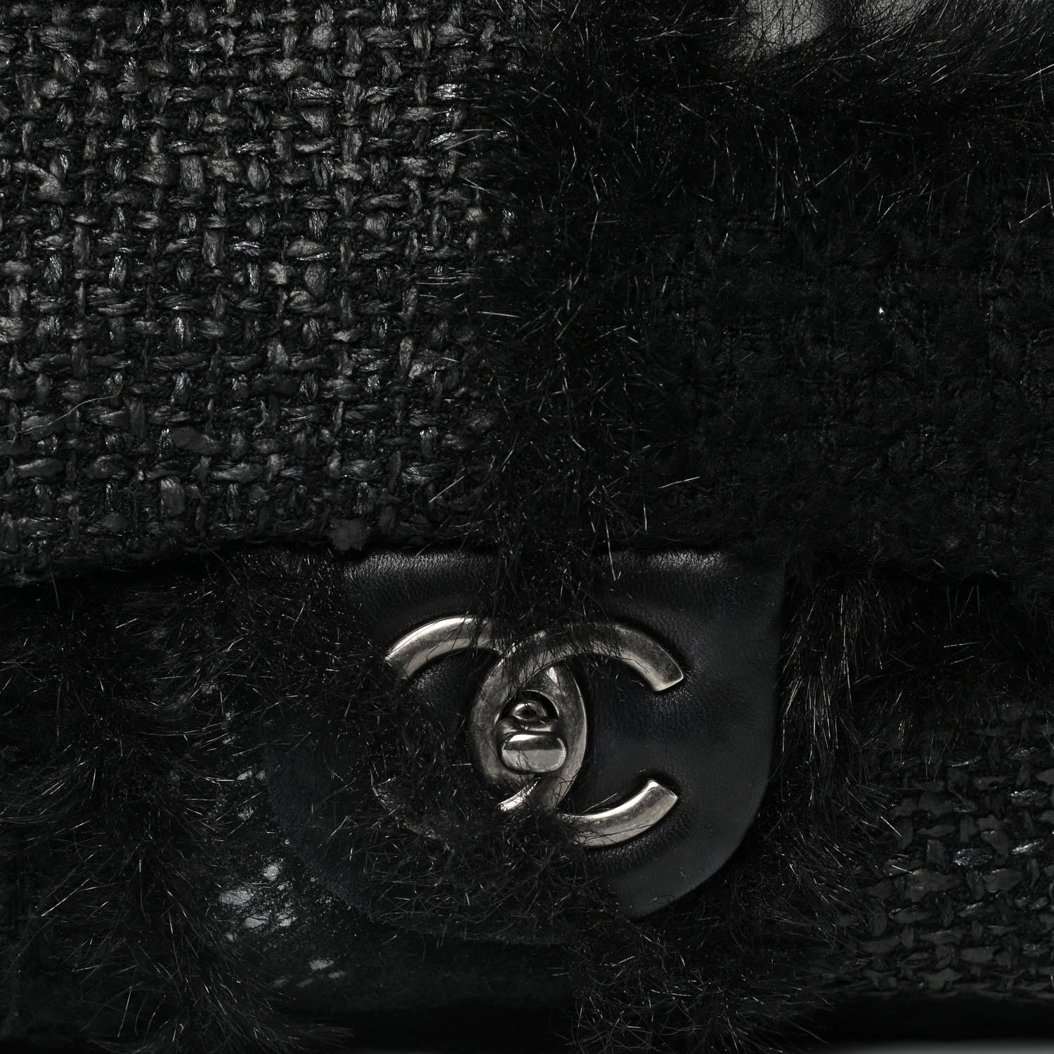 Chanel Tweed Faux Fur Patchwork Jumbo Single Flap Black 10 of 11