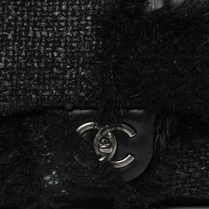 Chanel Tweed Faux Fur Patchwork Jumbo Single Flap Black 10 of 11