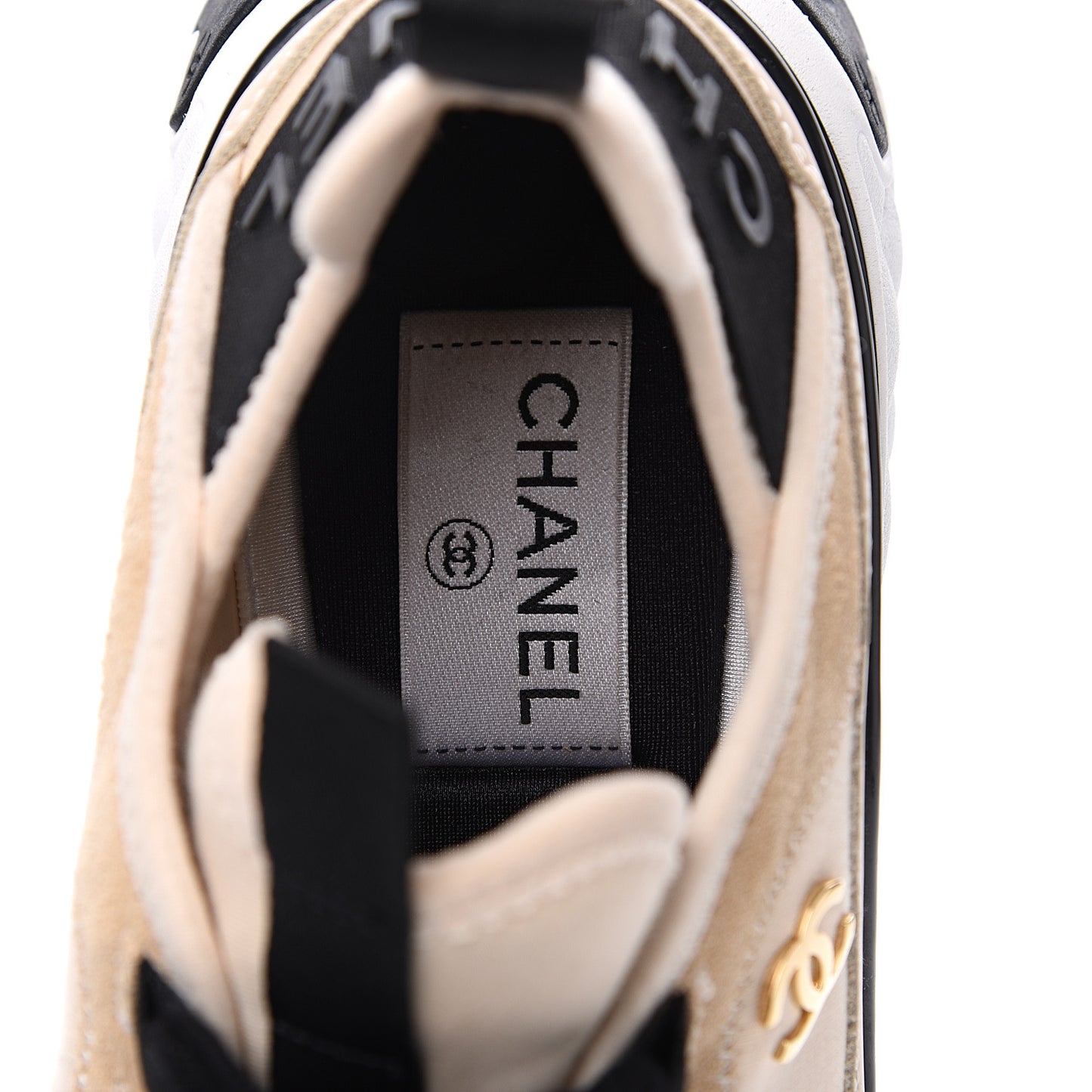 Fabric Calfskin Suede CC Sneakers 37 Beige