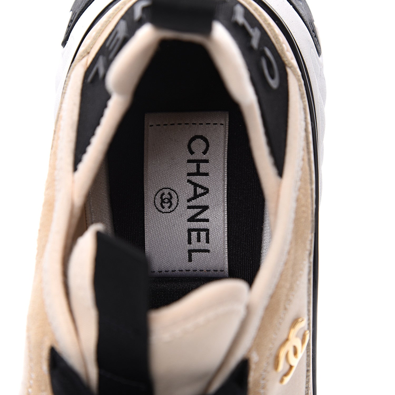 Chanel Fabric Calfskin Suede CC Sneakers 37 Beige 7 of 8