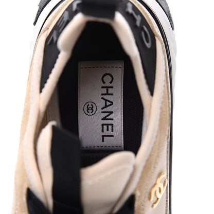 Chanel Fabric Calfskin Suede CC Sneakers 37 Beige 7 of 8