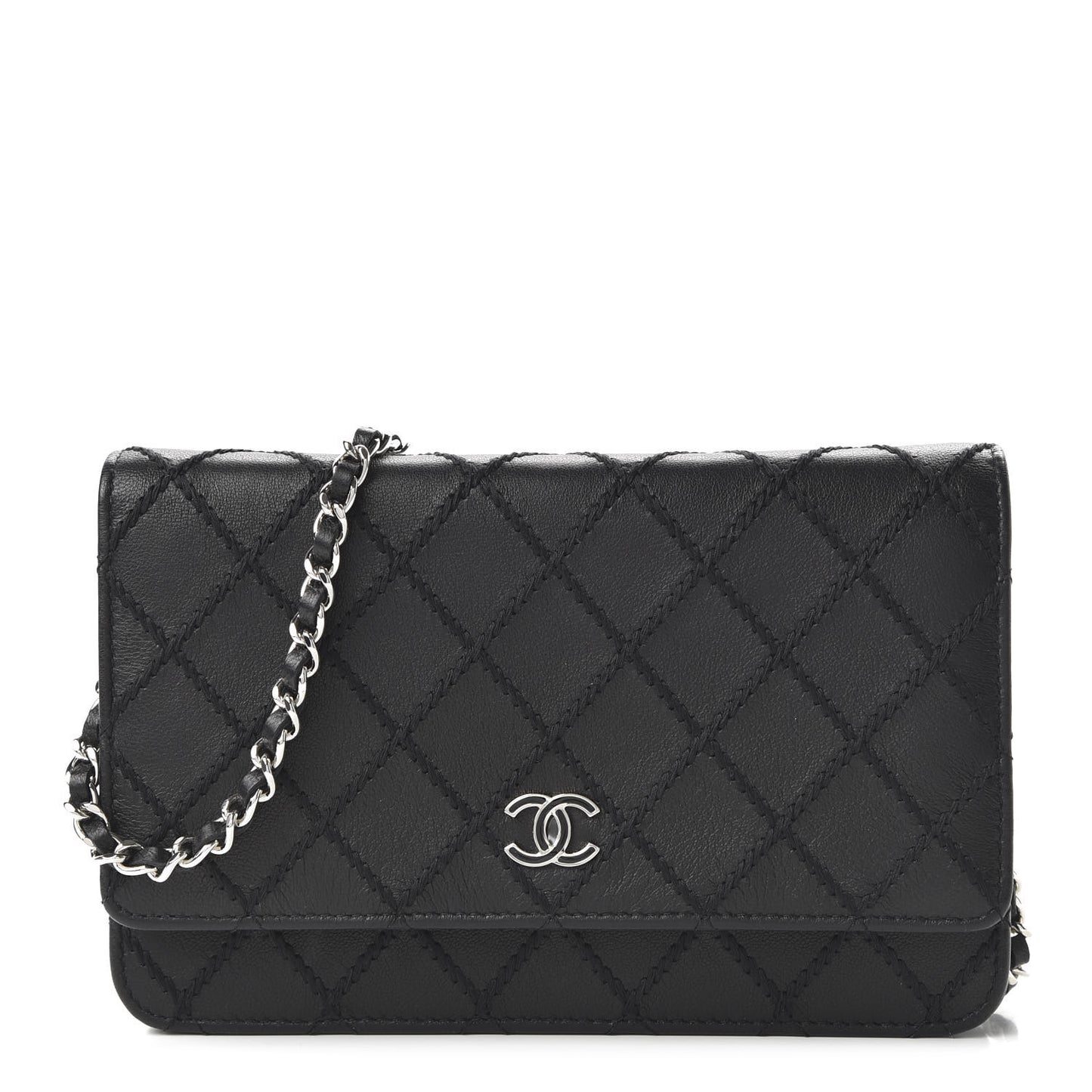 Calfskin Whipstitch Wallet On Chain WOC Black