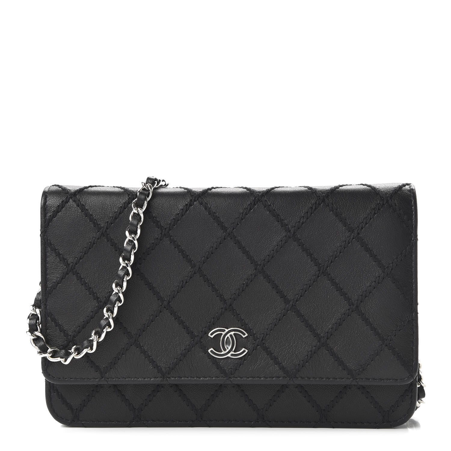 Chanel Calfskin Whipstitch Wallet On Chain WOC Black 1 of 12