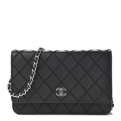 Chanel Calfskin Whipstitch Wallet On Chain WOC Black 1 of 12