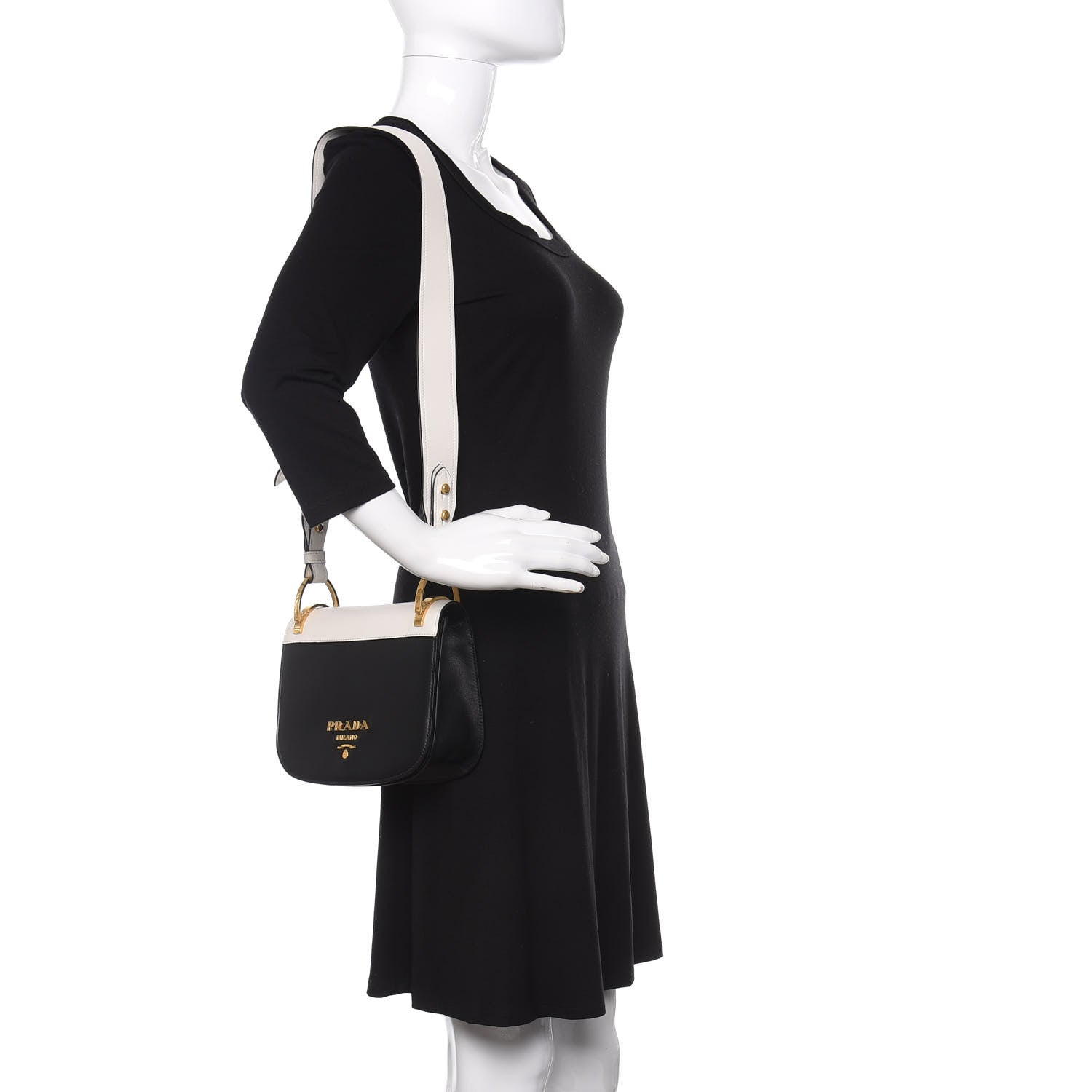 Prada City Calf Pionniere Saddle Bag Black White 2 of 10