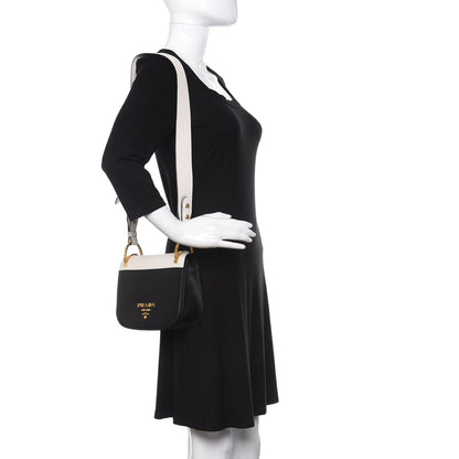 Prada City Calf Pionniere Saddle Bag Black White 2 of 10