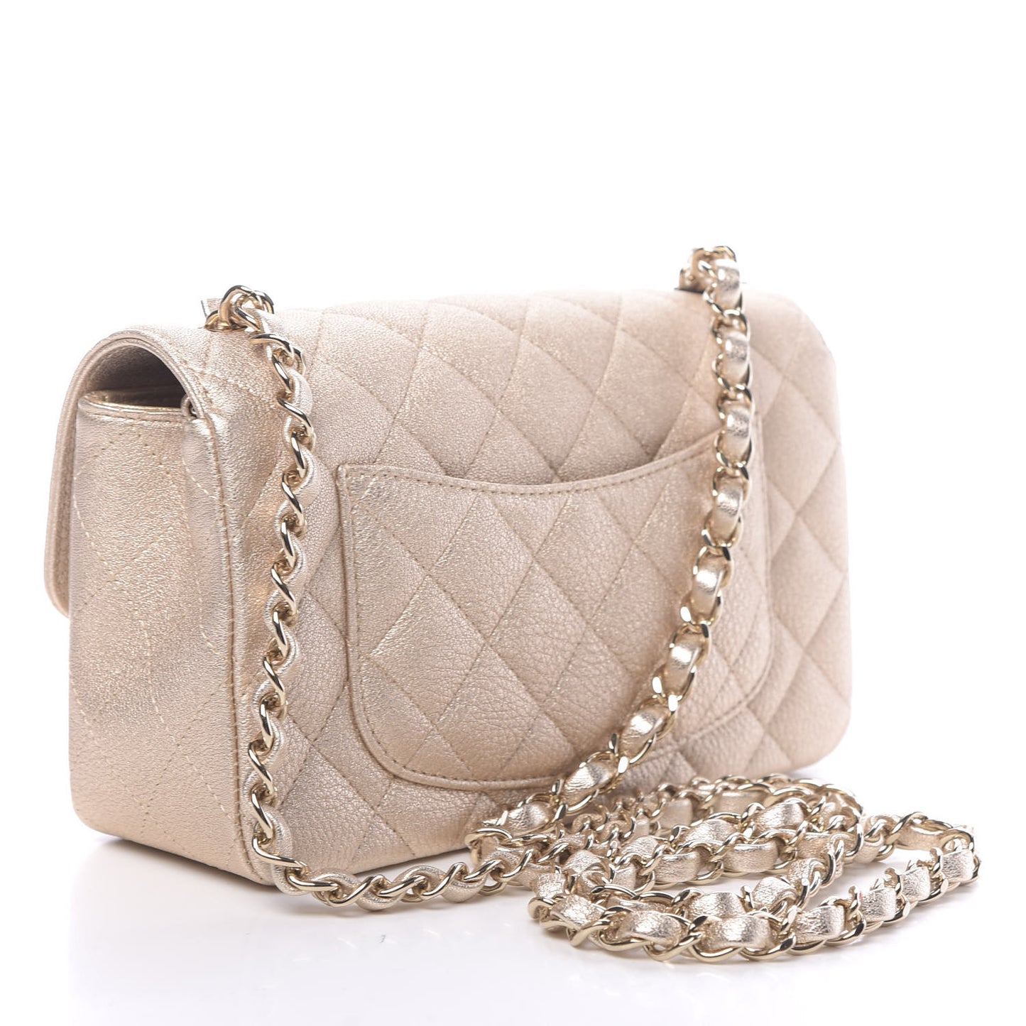 Metallic Lambskin Quilted Mini Rectangular Flap Gold