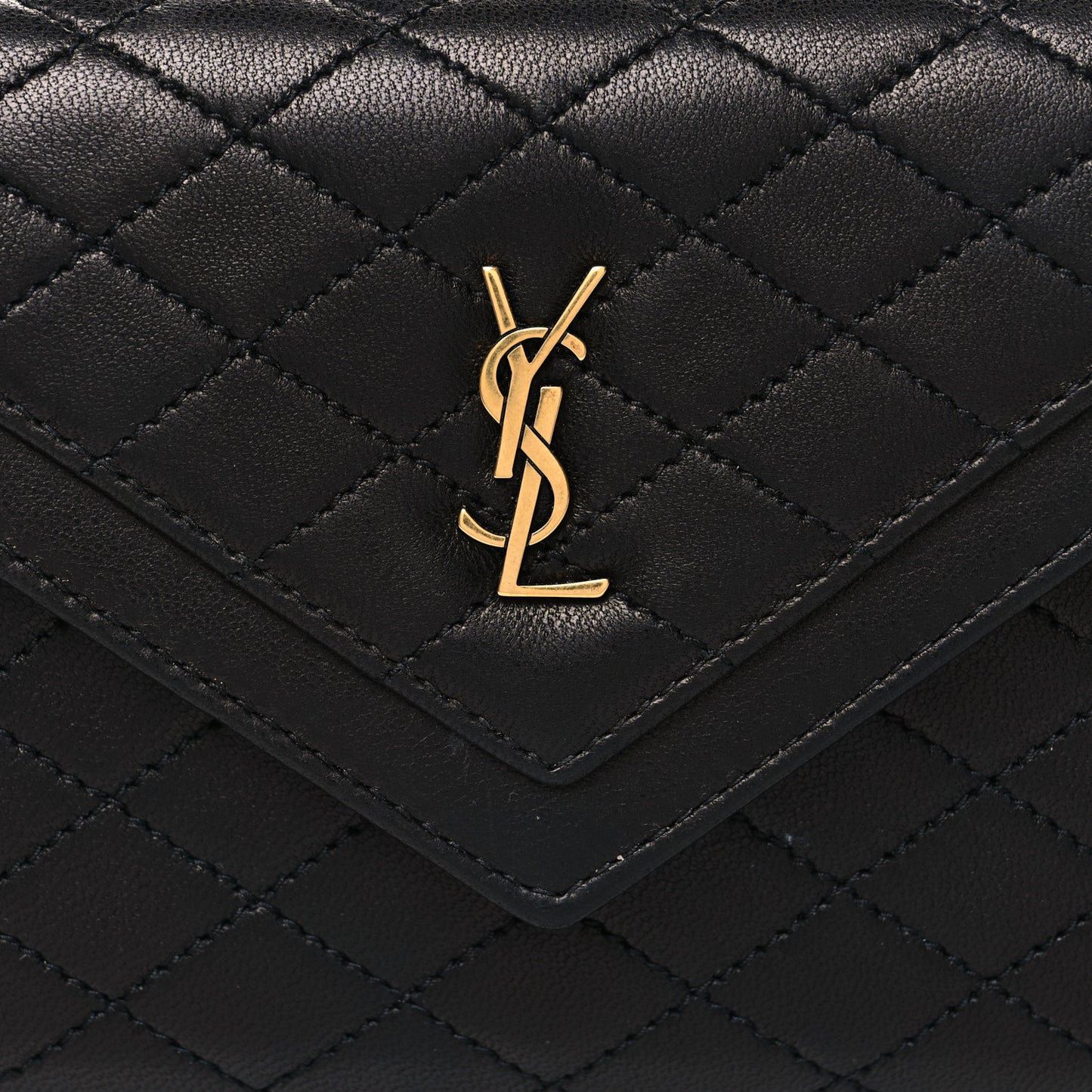 Lambskin Quilted Monogram Large Gabbie Flap Wallet Black