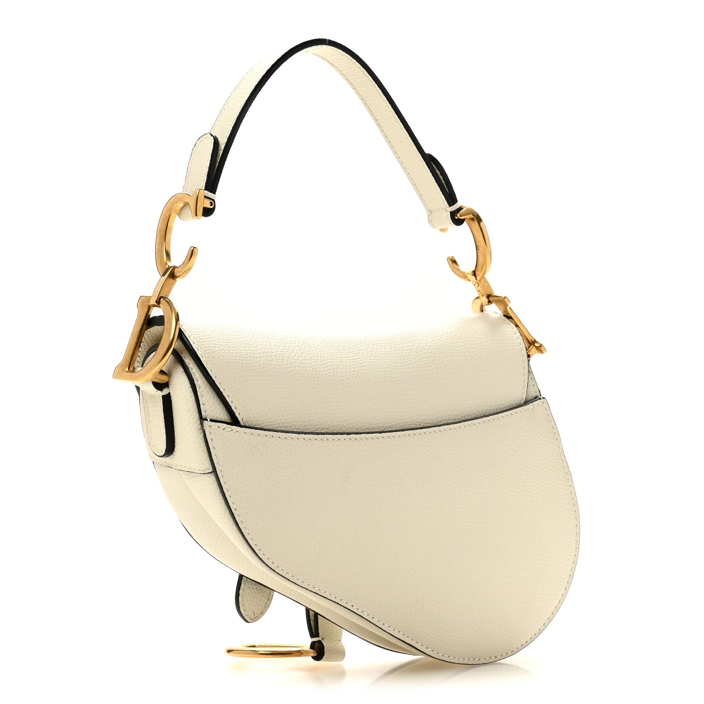Grained Calfskin Mini Saddle Bag White