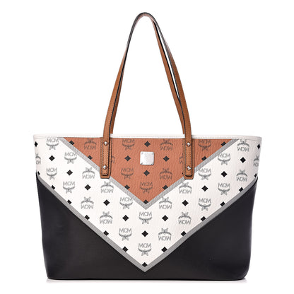 MCM Visetos Chevron Medium Colorblock Anya Zip Top Shopper Tote Cognac 1 of 11