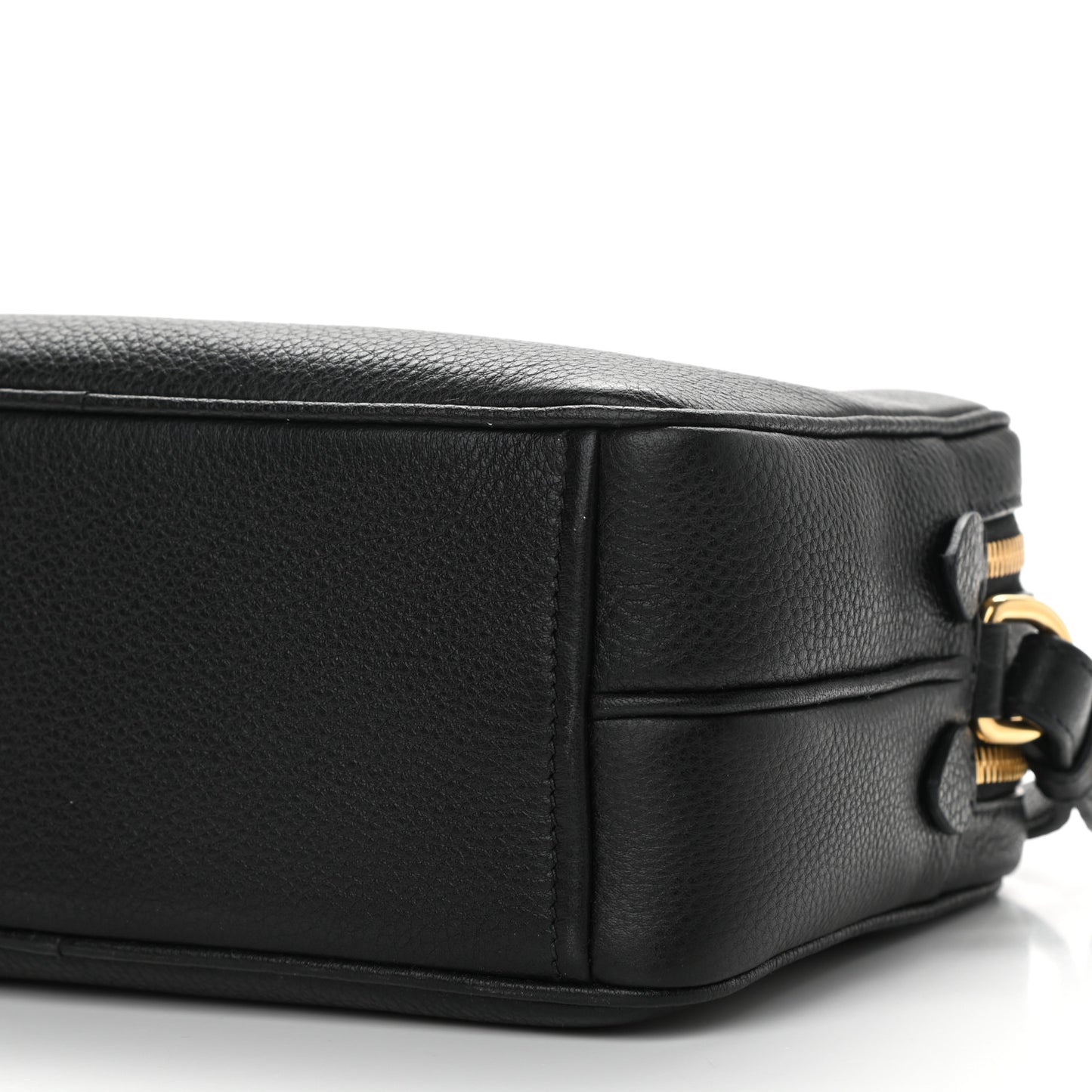 Vitello Daino Medium Double Zip Shoulder Bag Black