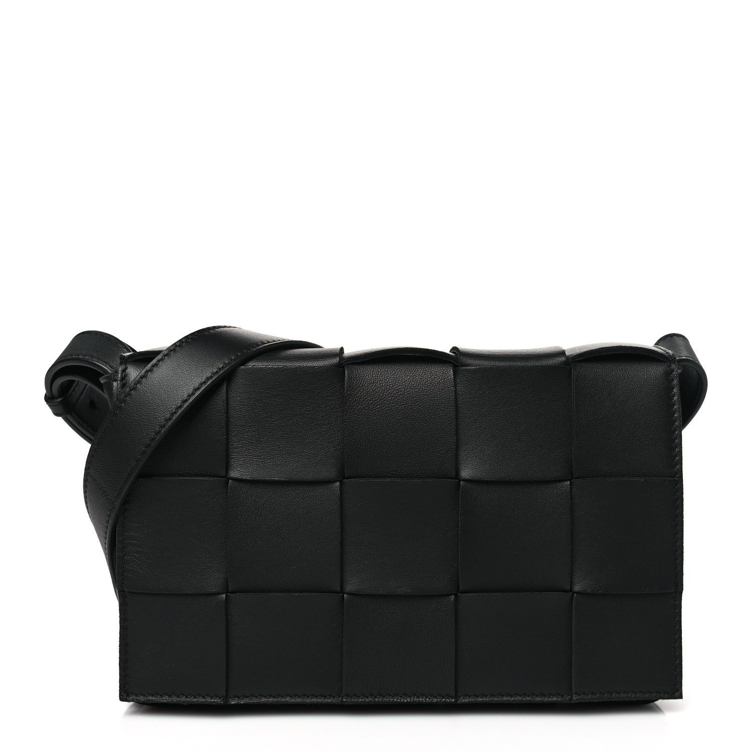 Bottega Veneta Lambskin Maxi Intrecciato Cassette Crossbody Bag Black 1 of 10