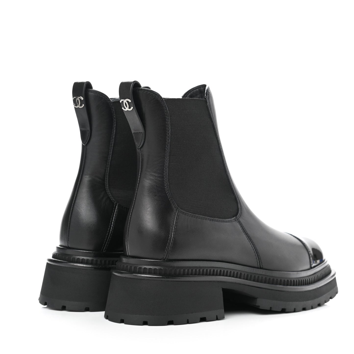 Calfskin Patent Cap Toe Ankle Boots 36 Black
