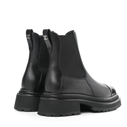 Chanel Calfskin Patent Cap Toe Ankle Boots 36 Black 4 of 8