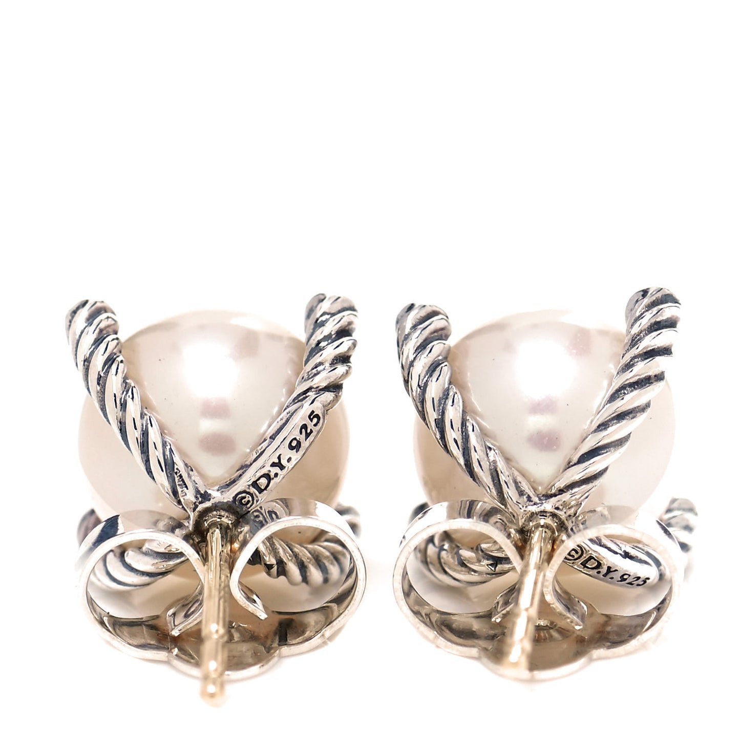 Sterling Silver Diamond Pearl 10mm Cable Stud Earrings