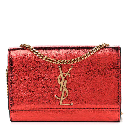 Saint Laurent Metallic Calfskin Small Classic Monogram Kate Satchel Red 1 of 4