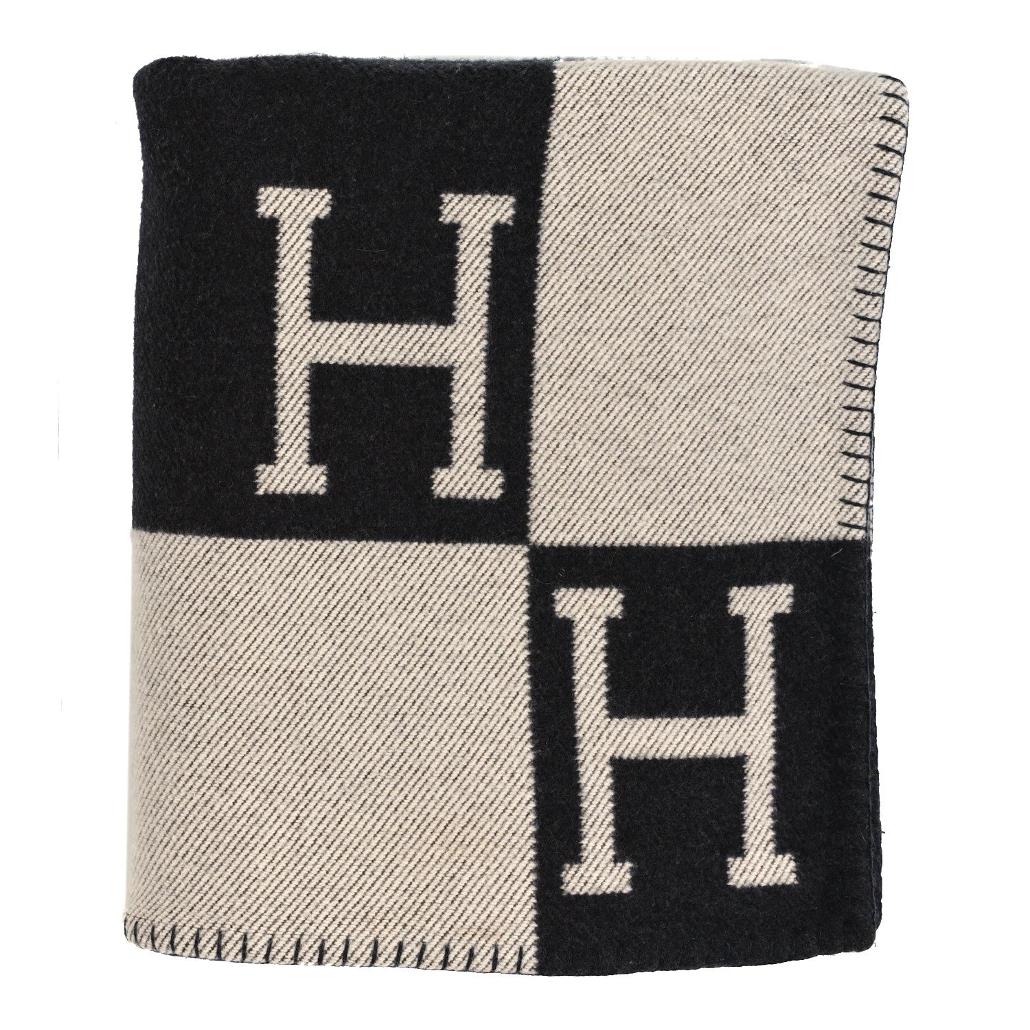 Hermes Wool Cashmere Signature Avalon Blanket Black 1 of 4