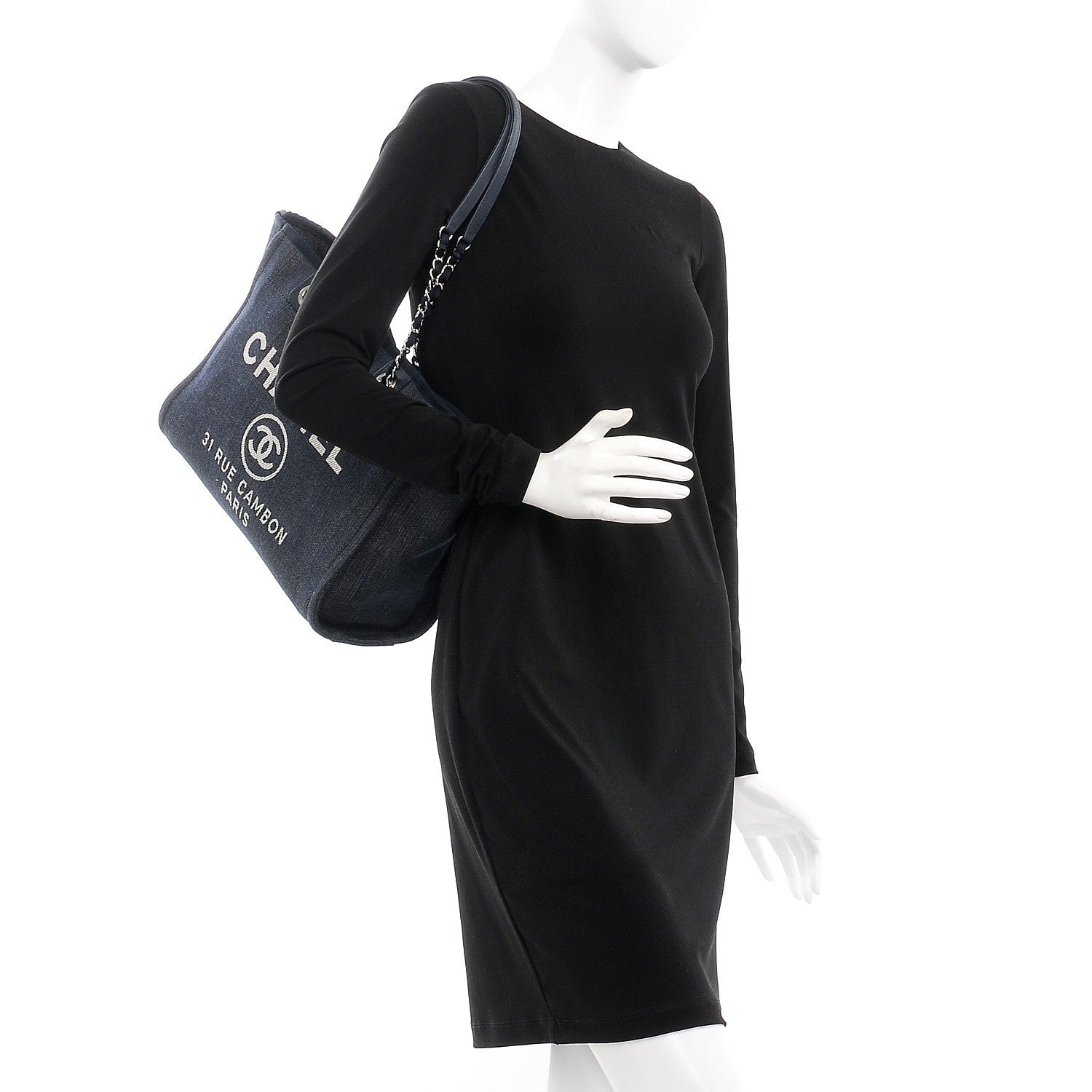 Chanel Canvas Small Deauville Tote Dark Blue 2 of 7