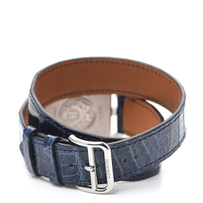 Hermes Stainless Steel Alligator Diamond Bezel Mother of Pearl 29mm Cape Cod Double Tour Quartz Watch Bleu Saphir 4 of 6