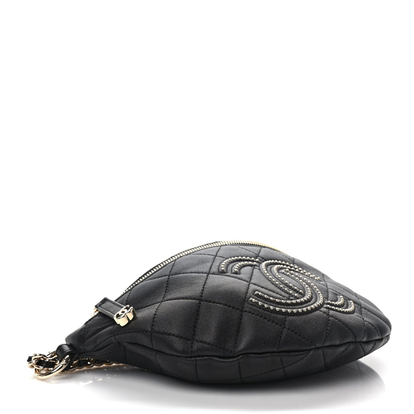 Lambskin Quilted Studded Waist Bag Fanny Pack Black