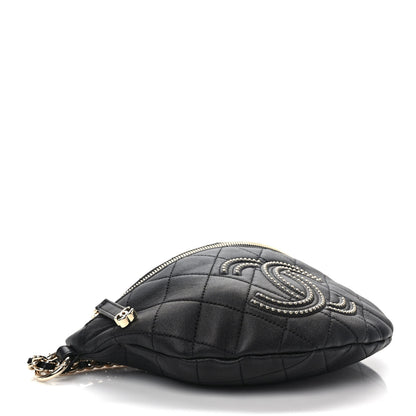 Chanel Lambskin Quilted Studded Waist Bag Fanny Pack Black 4 of 9