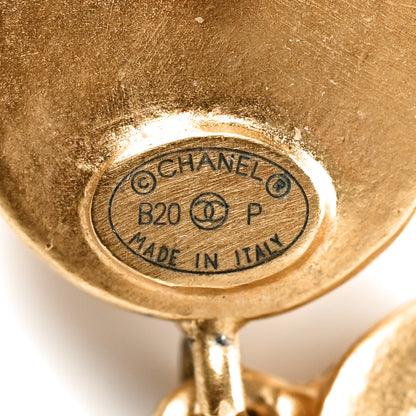 Chanel Crystal Pearl Logo Drop Earrings Gold 4 of 4