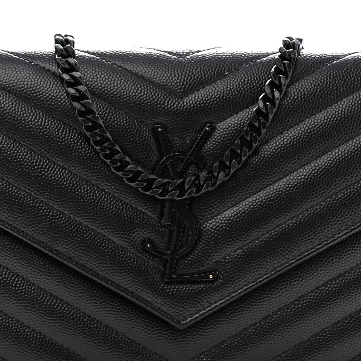 Grain De Poudre Matelasse Chevron Monogram Monochrome Envelope Chain Wallet Black