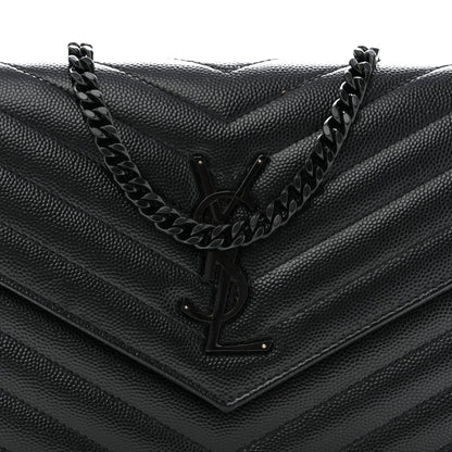 Saint Laurent Grain De Poudre Matelasse Chevron Monogram Monochrome Envelope Chain Wallet Black 8 of 14