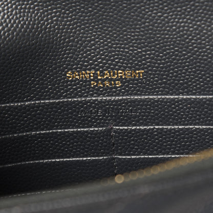 Saint Laurent Grain De Poudre Matelasse Chevron Monogram Envelope Chain Wallet Dark Smog 6 of 11