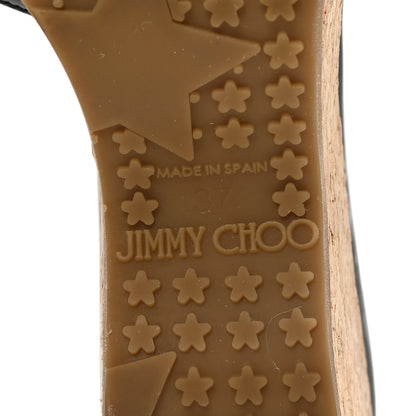 Jimmy Choo Patent Prima Cork Wedge Sandals 37 Black 7 of 8