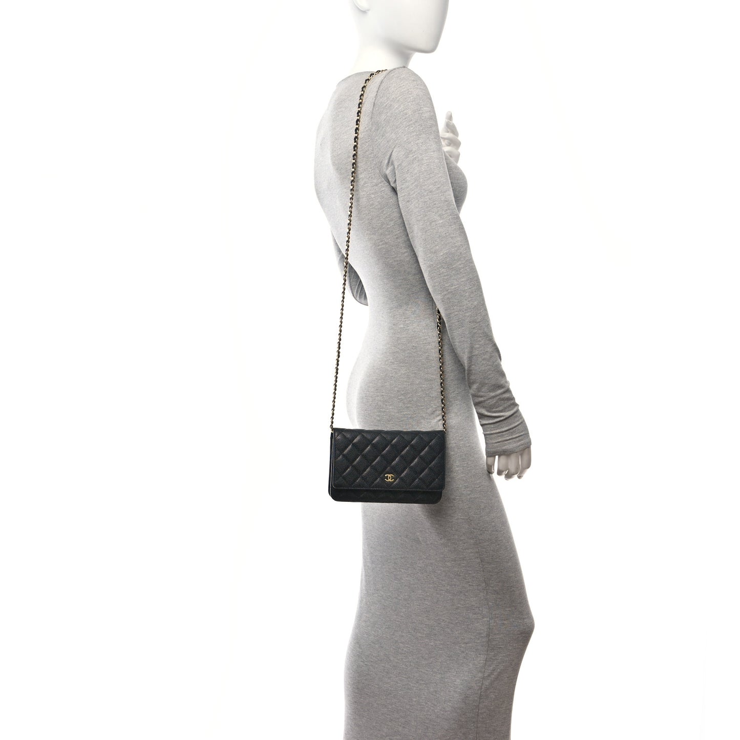 Caviar Quilted Wallet on Chain WOC Black