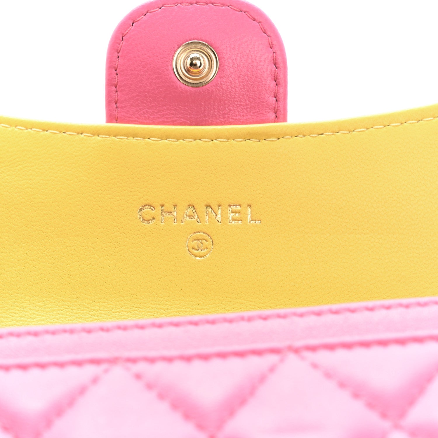 Chanel Lambskin Quilted Flap Card Holder Wallet Pink Yellow 6 of 12