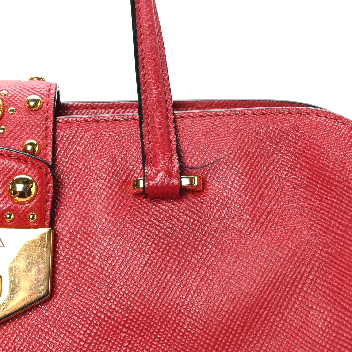 Prada Saffiano Studded Bijou Tote Red 11 of 11