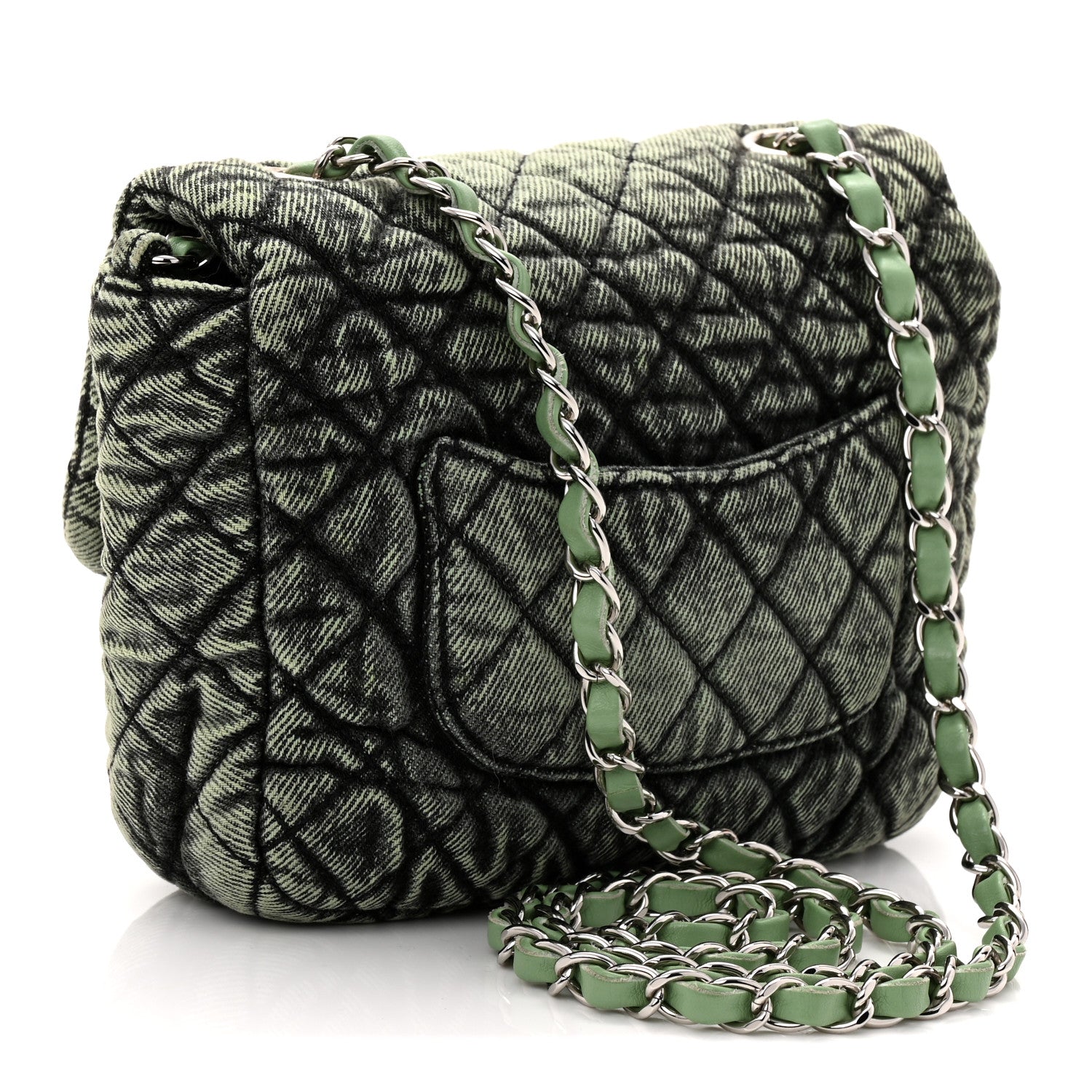 Chanel Washed Denim Quilted Small Denimpression Flap Green Black 3 of 10