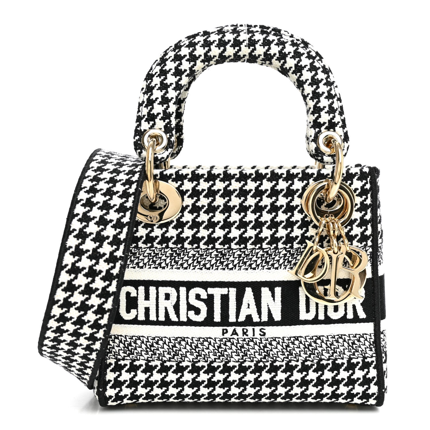 Christian Dior Canvas Houndstooth Embroidered Mini Lady D-Lite Black White 1 of 10