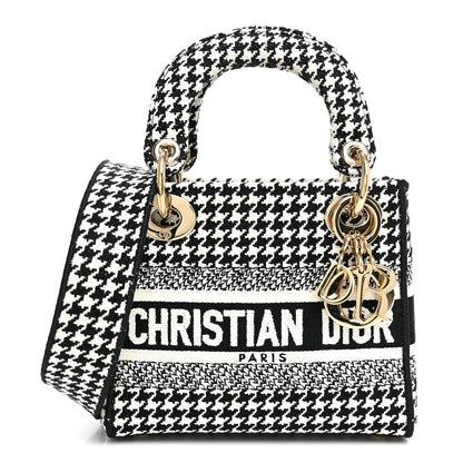 Christian Dior Canvas Houndstooth Embroidered Mini Lady D-Lite Black White 1 of 10