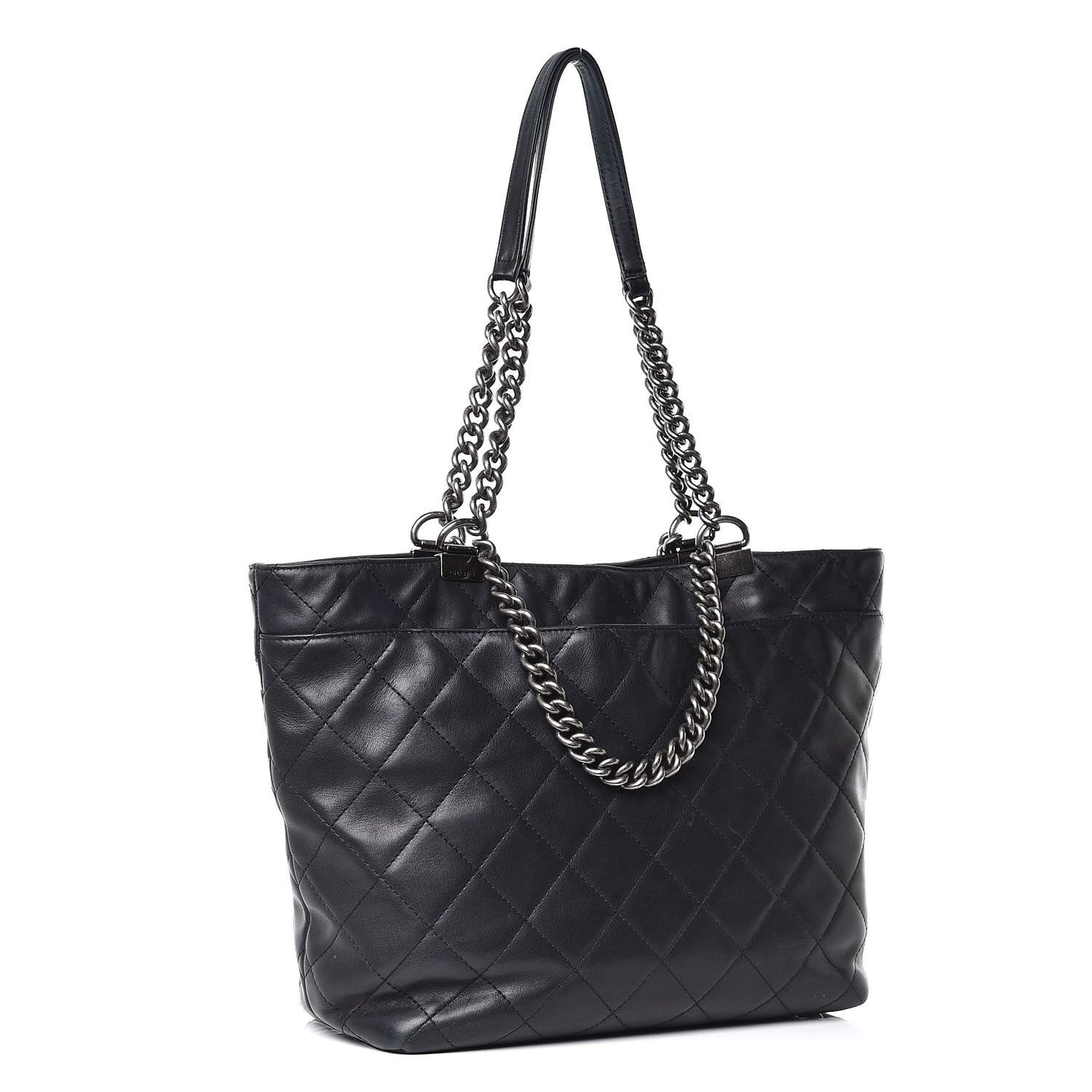 Calfskin Quilted Large Shopping In Chains Tote Black