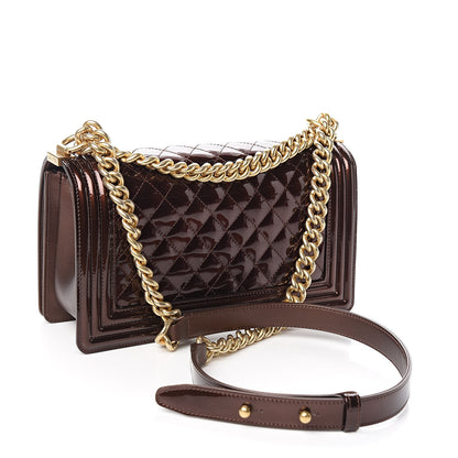 Chanel Metallic Patent Calfskin Quilted Medium Boy Flap Brown 3 of 11