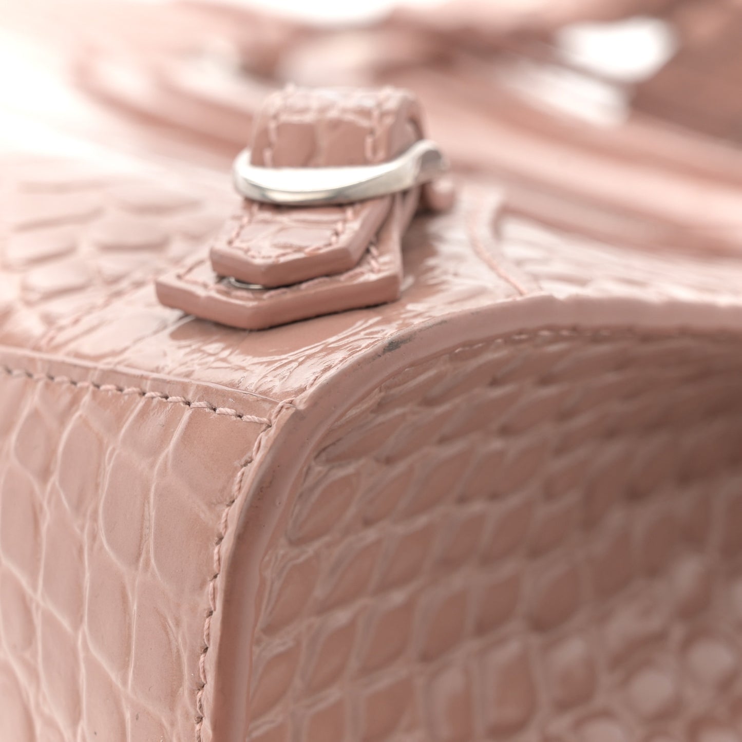 Shiny Supple Calfskin Crocodile Embossed Neo Classic Silver Hardware S City Nude Beige