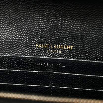 Saint Laurent Grain De Poudre Matelasse Chevron Monogram Flap Wallet Black 6 of 8