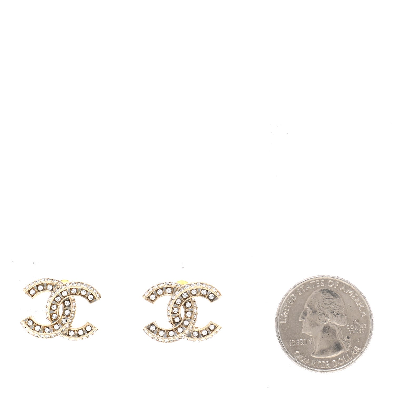 Chanel Crystal Timeless CC Earrings Light Gold 2 of 5
