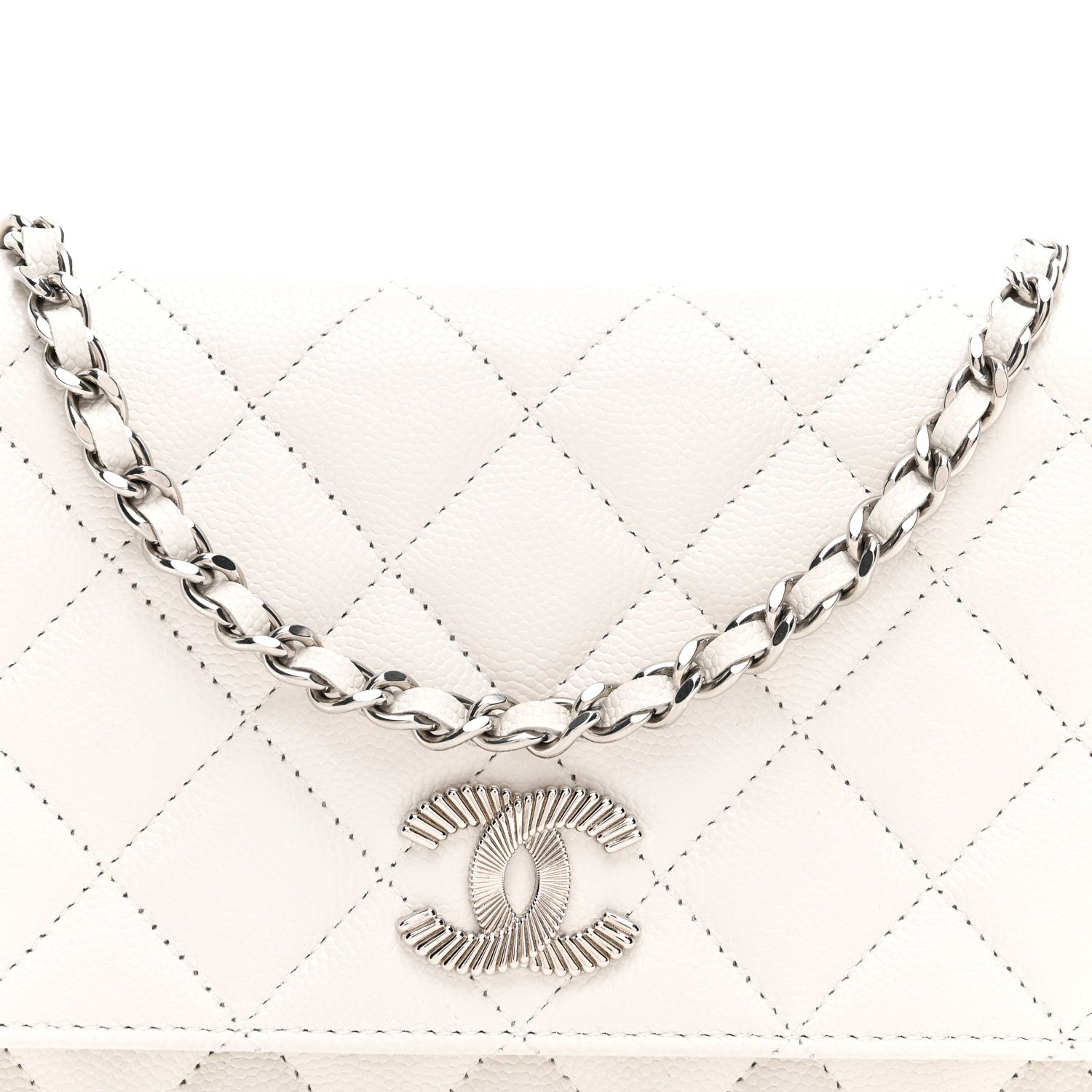 Chanel Caviar Quilted Ribbed Metal Wallet on Chain WOC White 9 of 12