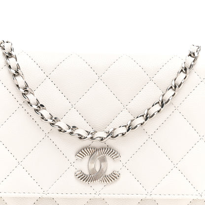 Chanel Caviar Quilted Ribbed Metal Wallet on Chain WOC White 9 of 12
